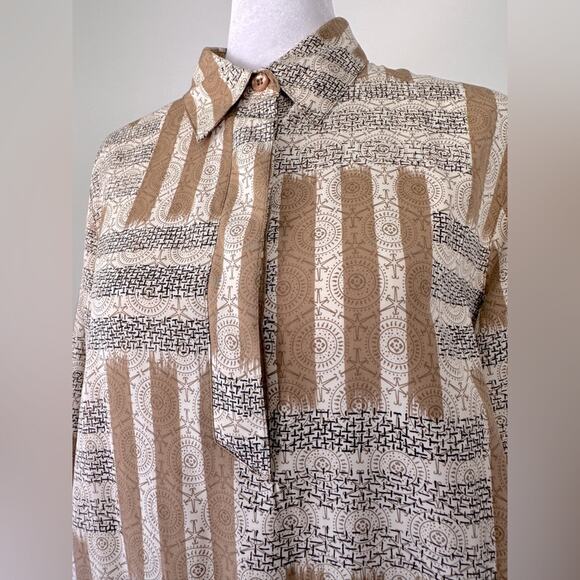 Vintage ‘90s Alfred Dunner Cream, Brown & Black Collared Long Sleeve Blouse - Picture 3 of 8